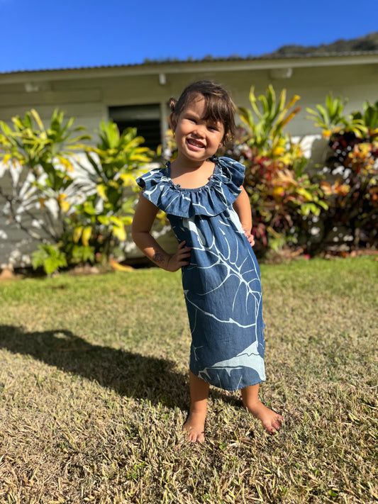 Girls Aloha Dress in Kalo Blues